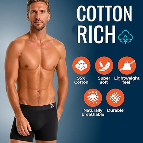 Men's Breathable Soft Cotton Boxers - 5 Pack