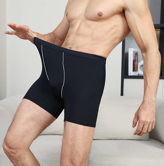 Men's Bamboo Boxer Shorts Long Leg Black - 6 Pairs