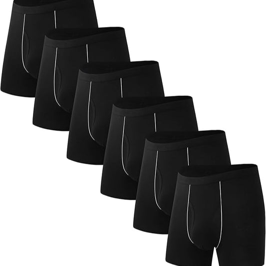 Men's Bamboo Boxer Shorts Long Leg Black - 6 Pairs
