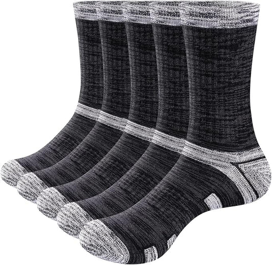 Men's Sports Socks Moisture Wicking 5 Pairs - Black/Grey