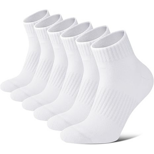 Men's Ankle Socks Anti-Blister 6 Pairs - White